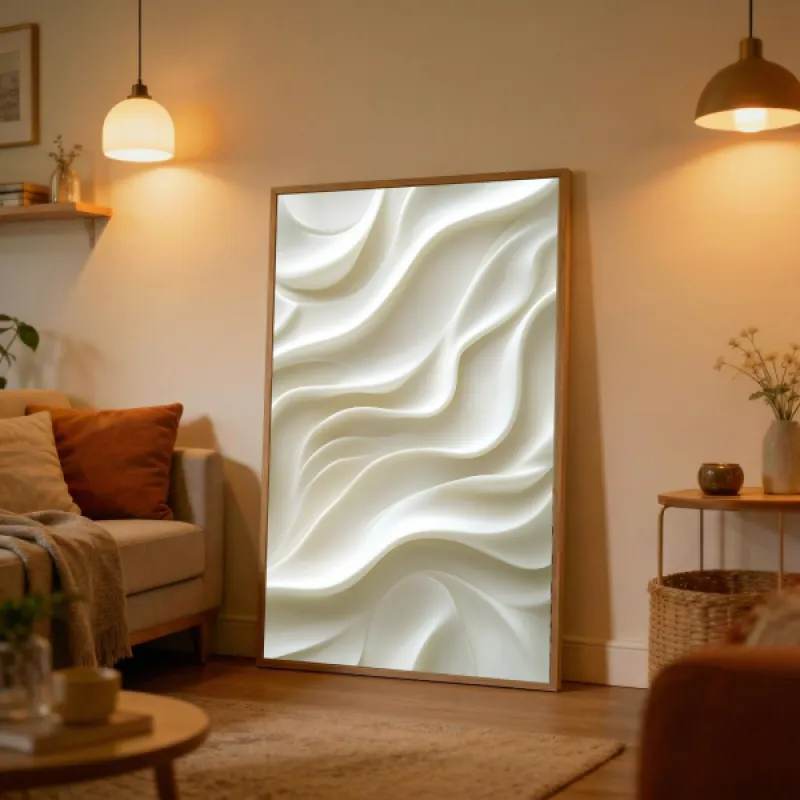 Close-up of flowing three-dimensional white waves in an abstract composition with soft shadows.